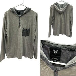 Univibe Gray Henley Long Sleeve Tee Hoodie with Pocket Cotton Blend Medium